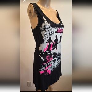 Retro 80's Black Tank Top with Pink & White Graphic - M